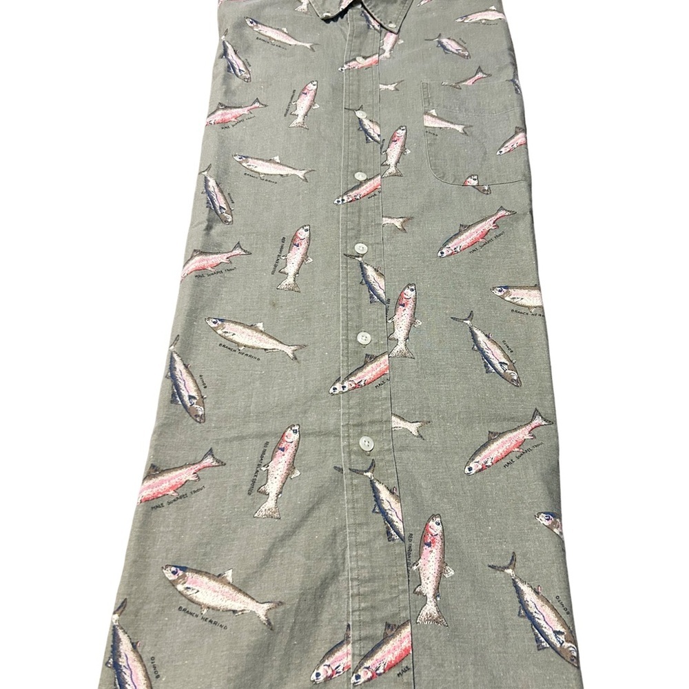 Britches Great Outdoors 90s Vintage Fish Print Button Down Shirt XL - Picture 10 of 13